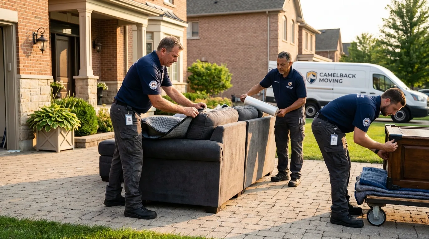 Large estate moving crew wrapping furniture in York, PA